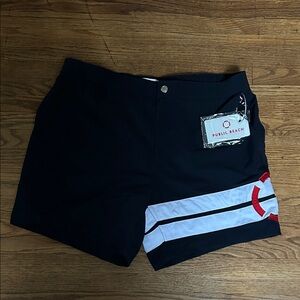 Public Beach Shorts - Midnight Blue with White and Red Accents